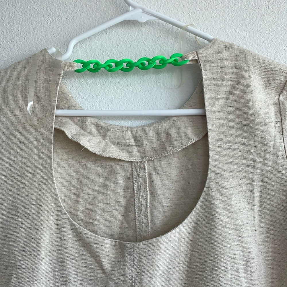 NWOT Nocturne Women's Size XS Dress Cream with Green Chain Cotton Linen Blend